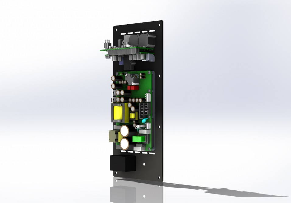 En kretskortslösning med komponenter för förstärkning.