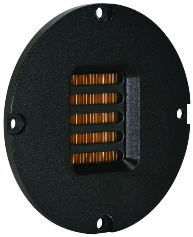 En rund, svart banddiskant med ribbor för ljudåtergivning.