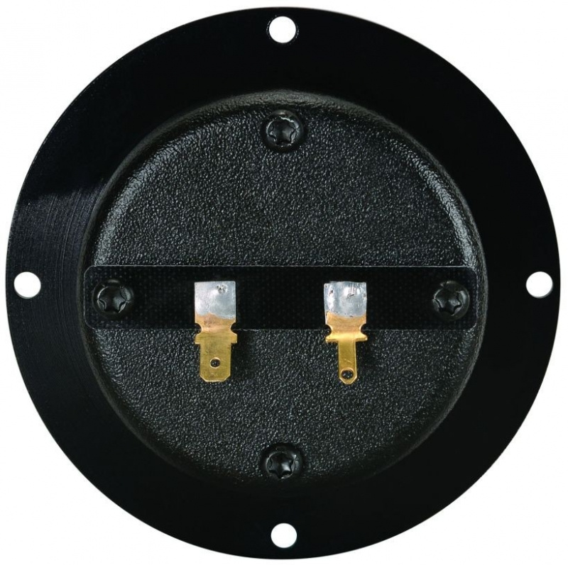 En svart rund banddiskant med anslutningsstift.