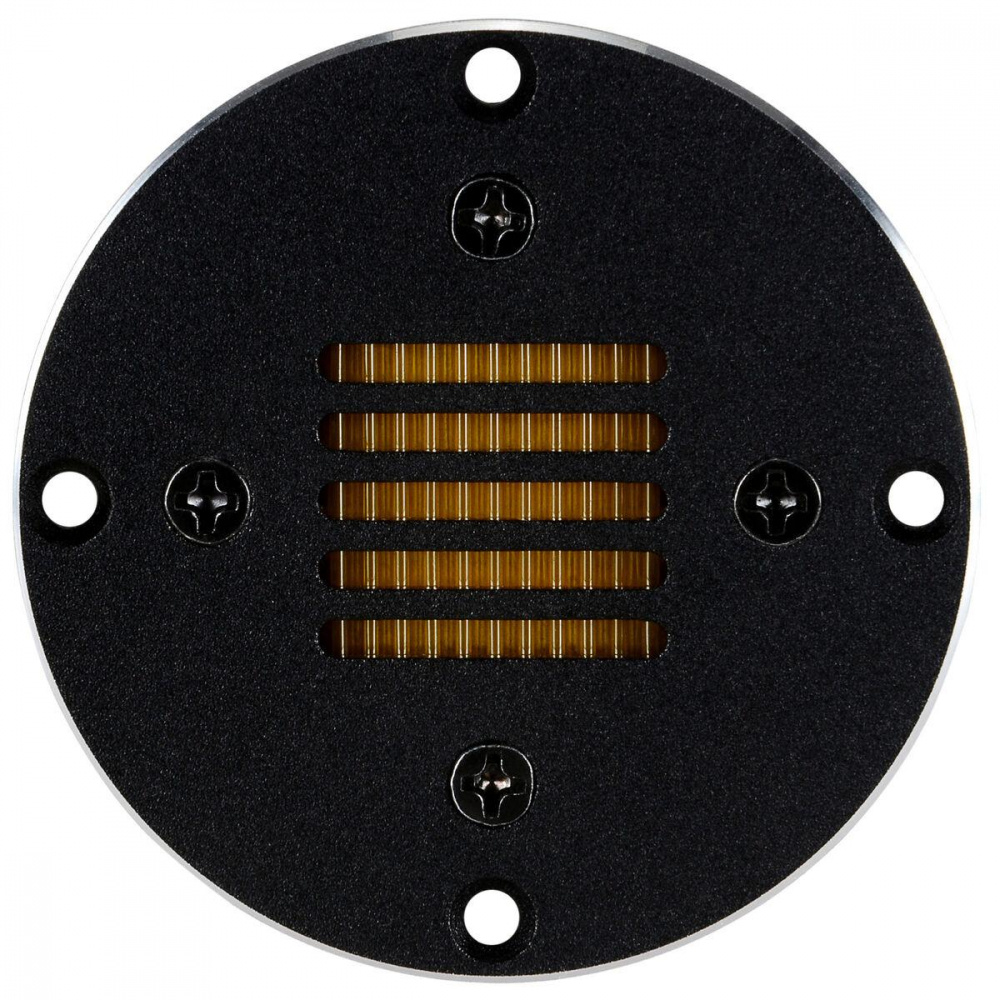 En kompakt banddiskant med orange ribbor och svart ram.