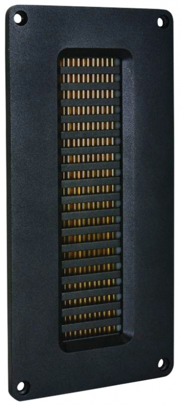 En rektangulär diskant med flera tunna lameller och svart ram.