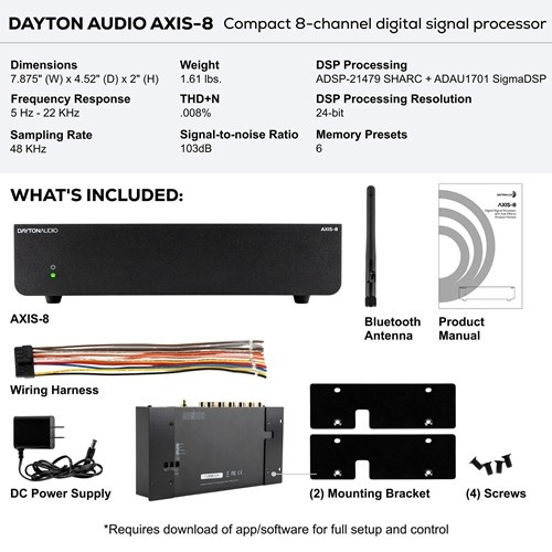 Dayton Audio Axis-8, 8-kanalig DSP/ljudprocessor till bil & hem
