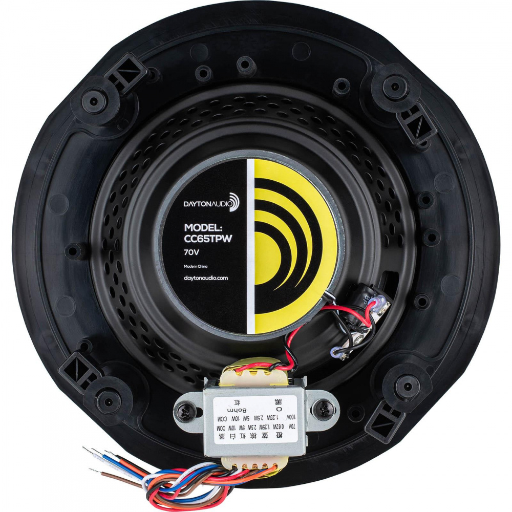 6.5-tums infällnadshögtalare för 70/100V med anslutningar och märke.