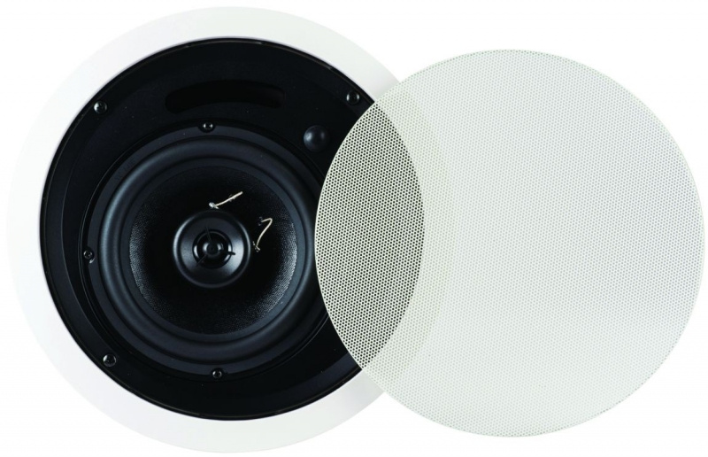 Inbyggd takhögtalare med avtagbart nätgaller.