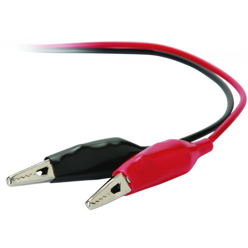 Bilder på röd och svart krokodilklämma med kablar.