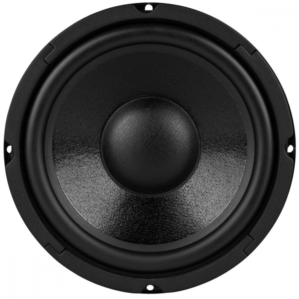 8-tums svart midbas med kon och gummiupphängning.