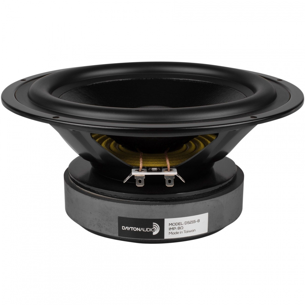 Ett 8 tum högtalarelement med svart kon och metallram.