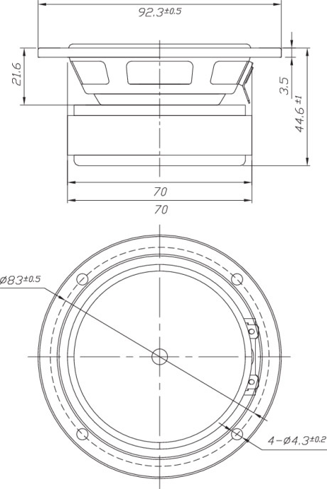 Teknisk ritning av Dayton Audio DS90-8 högtalarelement.