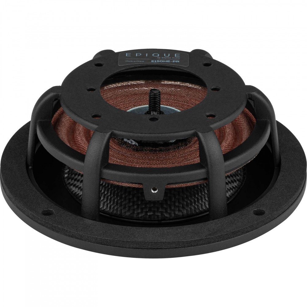 En 5,5 tum slavbas med svart ram och synlig membranstruktur.