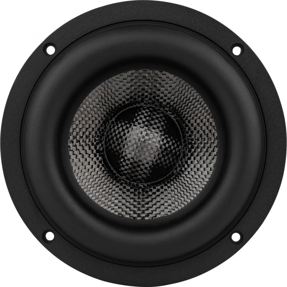 En rund slavbas med kolfiberkon och svart ram.