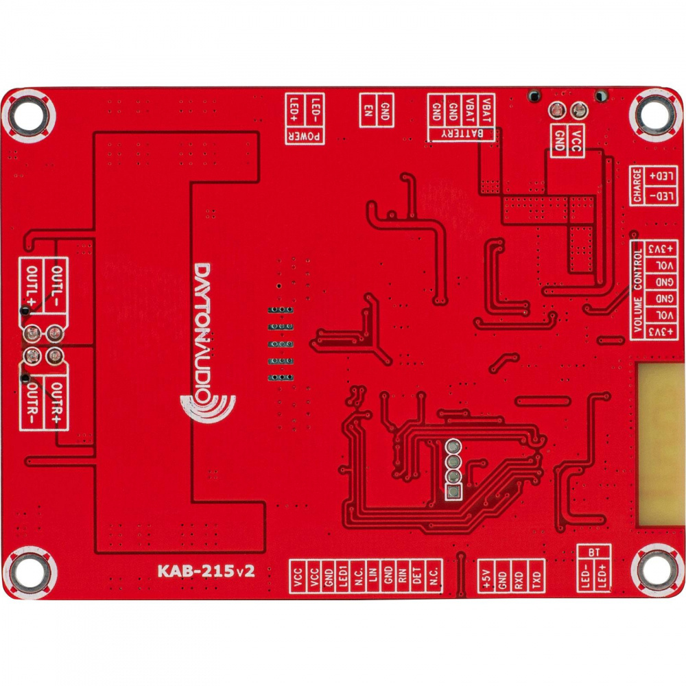 Rött förstärkarkort med Bluetooth, två 15W utgångar.