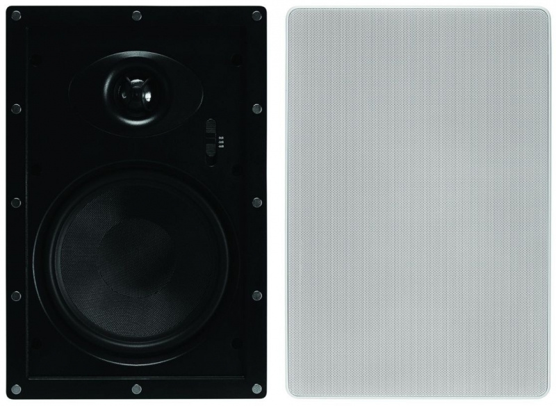 En inbyggd högtalare med nätgaller, två element och justeringar.