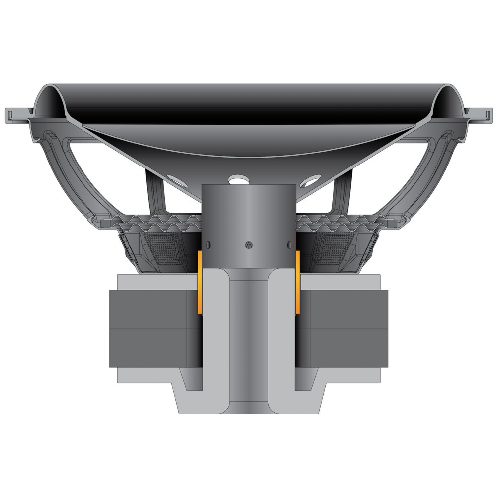 12-tums baselement med stor membran och kraftig upphängning.