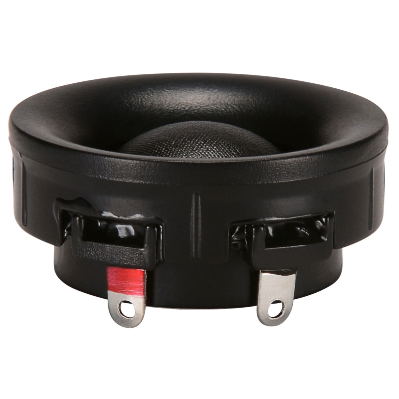 En rund diskant med svart kåpa och anslutningar.