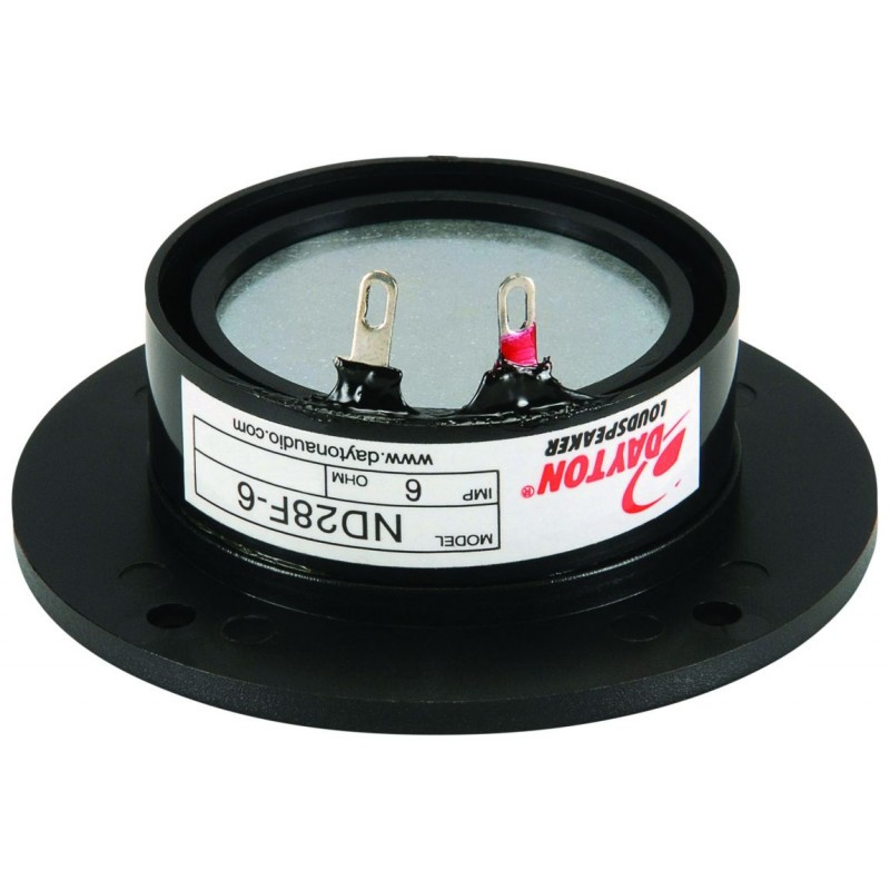 Diskanthögtalare med svart ram och två anslutningar. Modell ND28F-6.