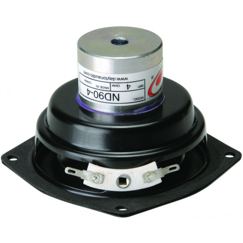 En 3,5-tums högtalare med svart chassi och metallisk magnet.