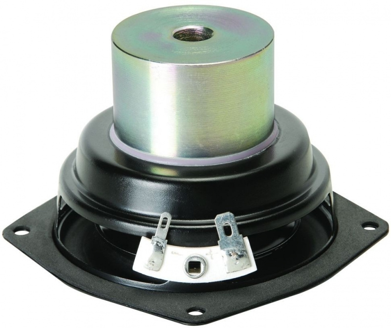 Högtalarelement med rund magnet och plastbas, designad för ljudåtergivning.