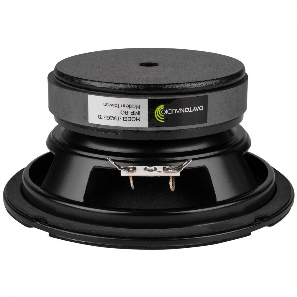 En svart 6.5-tums midbas högtalare med märkning.