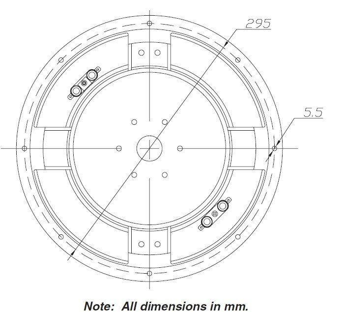 Diagram av Dayton Audio RSS315HO-44 med mått i mm.