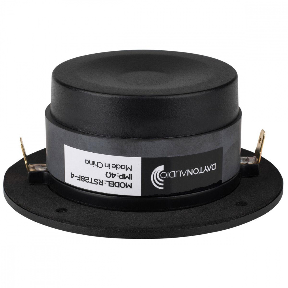 En rund diskant med en svart hölje och anslutningar för installation.