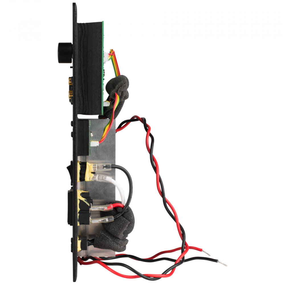 Kretskort med kablar och komponenter för ljudutrustning.