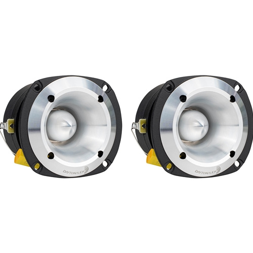 Högtalardiskanter med silverfärgad membran och svart ram.