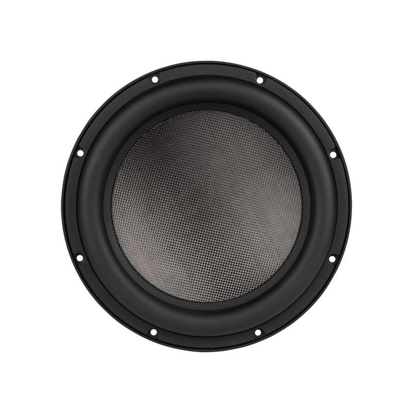 Ett svart 12-tums baselement med galler och rund design.