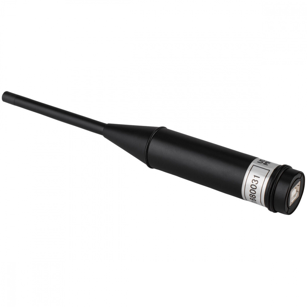 En svart mätmikrofon med USB-anslutning.