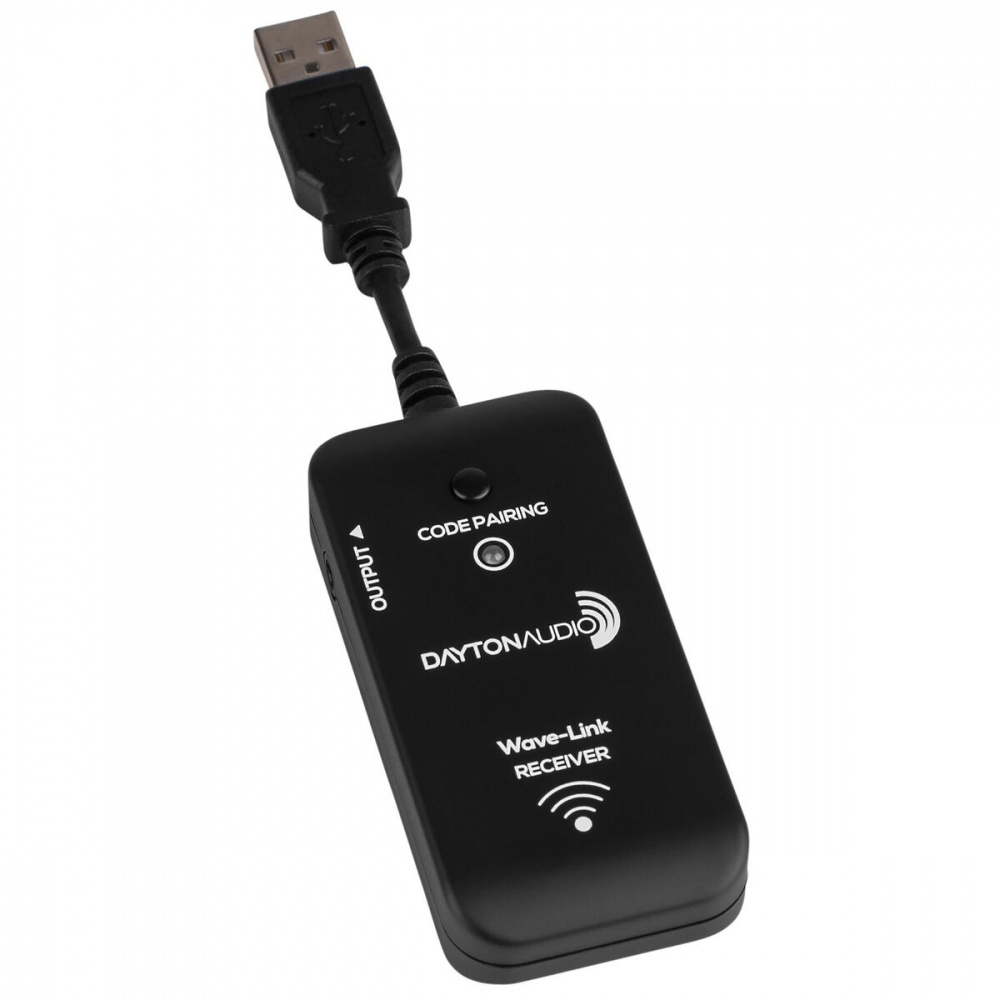 Trådlös mottagare med USB-kabel för ljudöverföring.