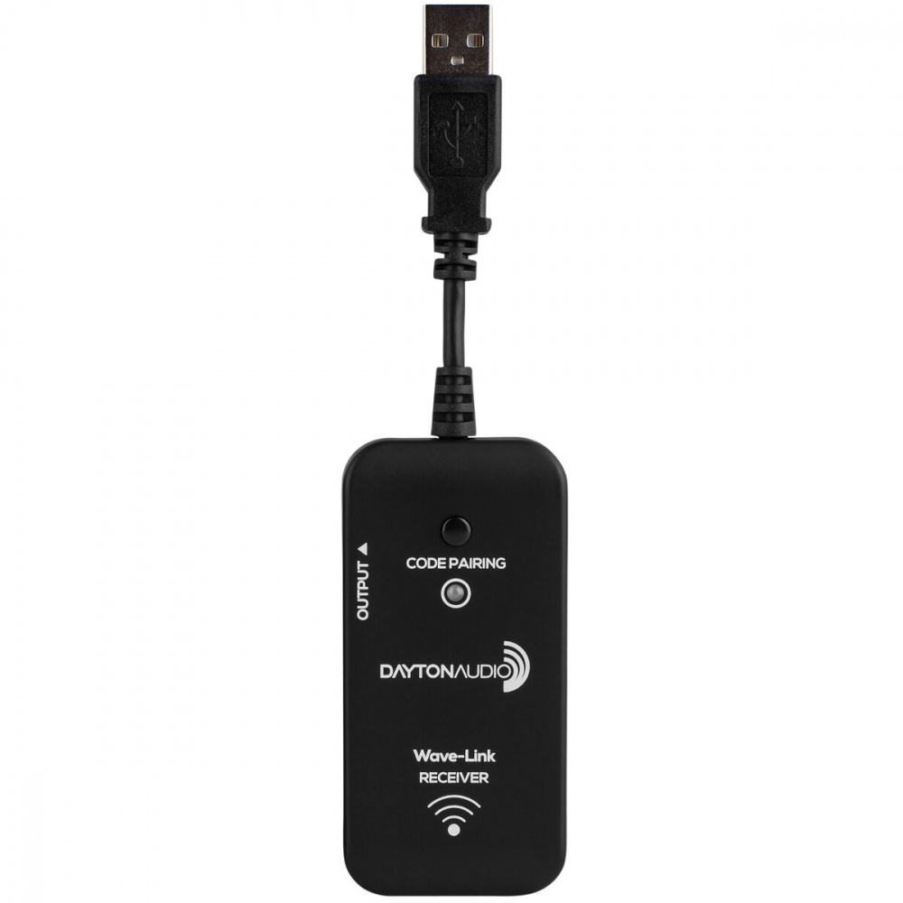 Trådlös mottagare med USB-kabel för ljudöverföring.