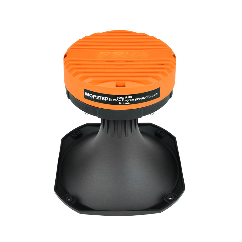 Mellanregister-driver med horn, svart bas och orange topp. 100W RMS.