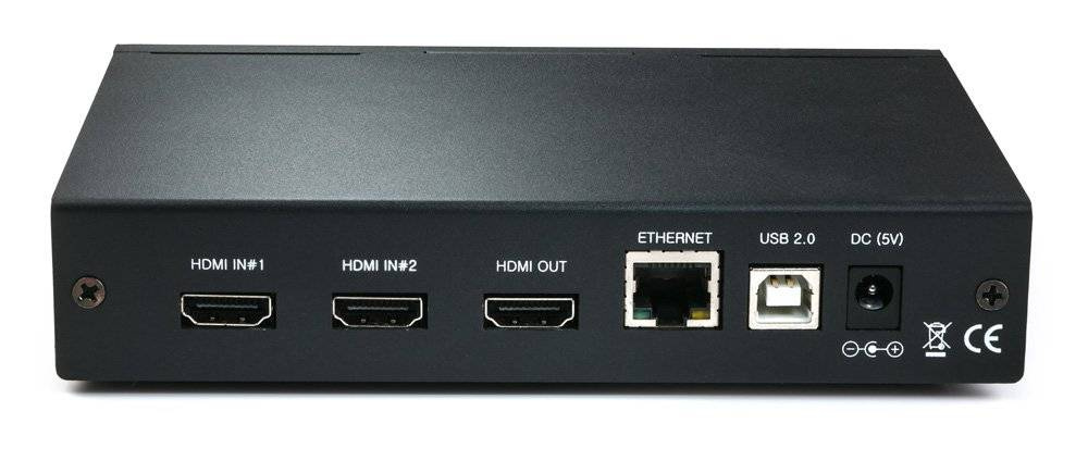 En svart enhet med HDMI-portar, Ethernet och USB-ingångar.