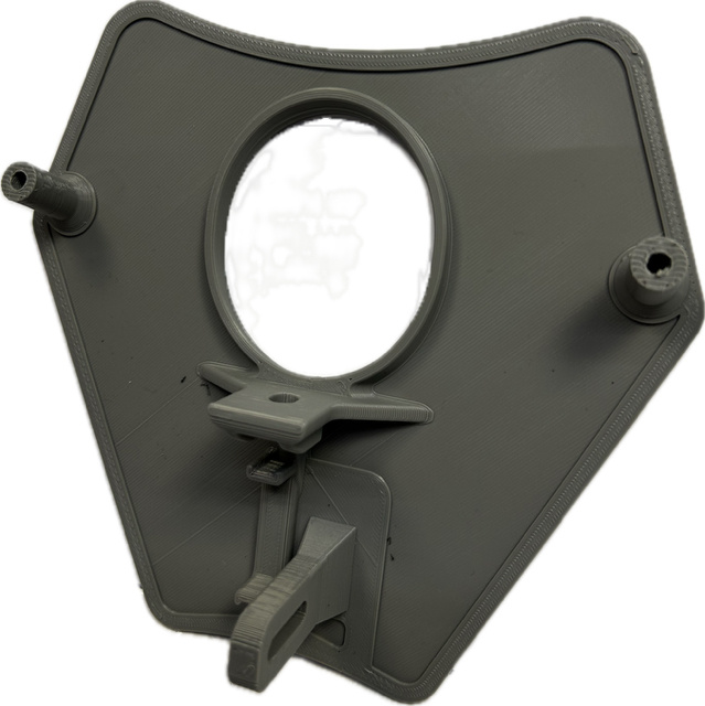 Lampfäste i 3D-printad plast för KTM, designat för specifika lampmodeller.