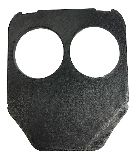 Svart lamphållare med två runda hål för lampor.