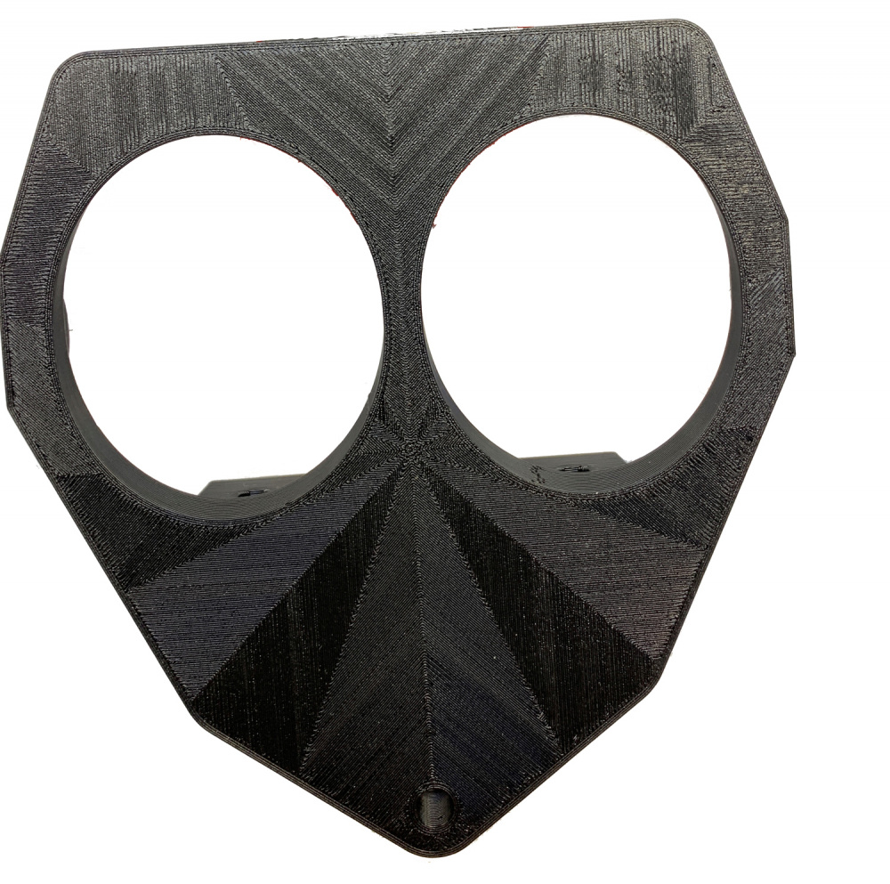 Lampfäste för Sherco med plats för tvålampor, i svart 3D-printat material.