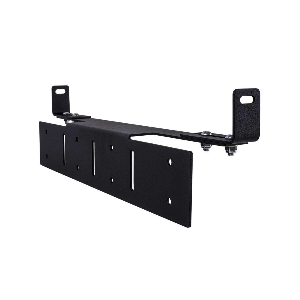 Justerbart fäste i svart metall för LED-ramp med flera monteringshål.