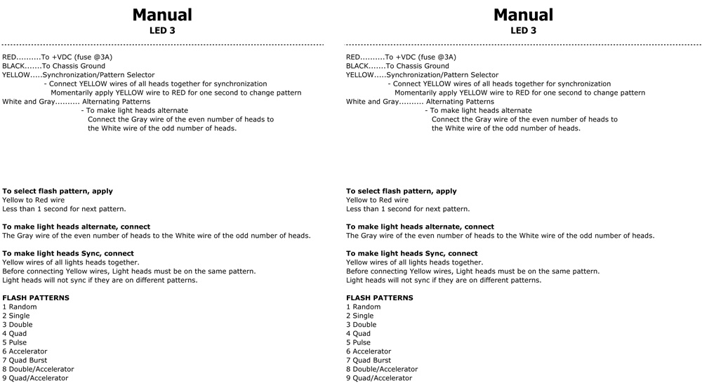 Bruksanvisning för LED blixtljus med färgval och synkronisering.