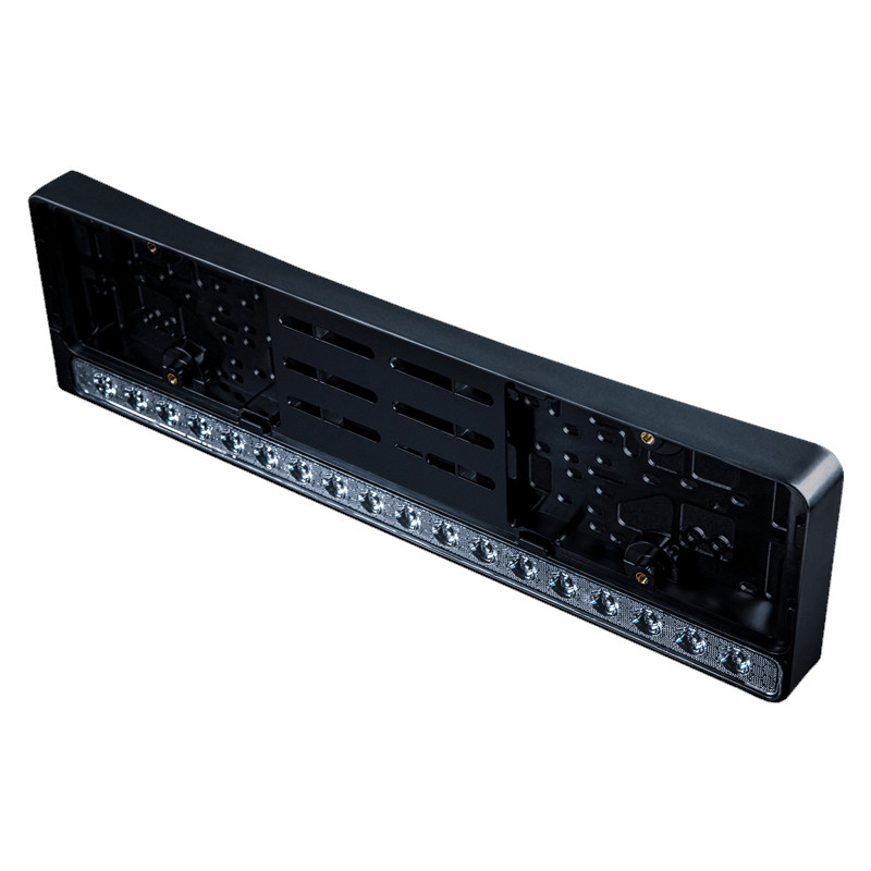 LED-ramp designad för nummerplåt, med flera lysdioder och en svart design.