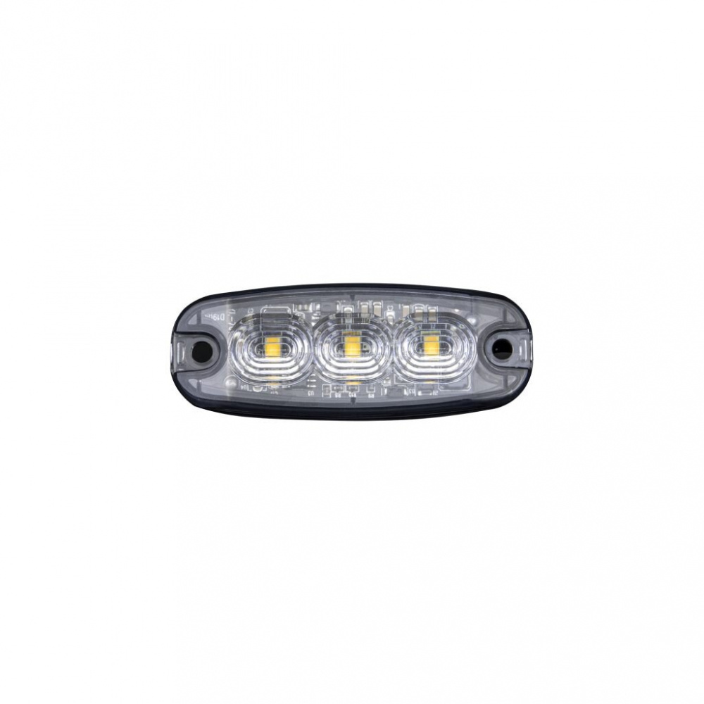 En rektangulär ljusenhet med tre LED-lampor och klar lins.