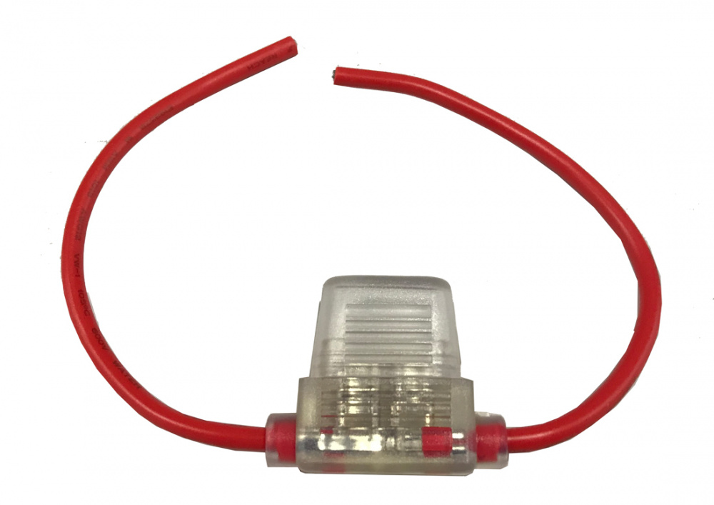 Vattentät mini säkringshållare med två röda kablar.