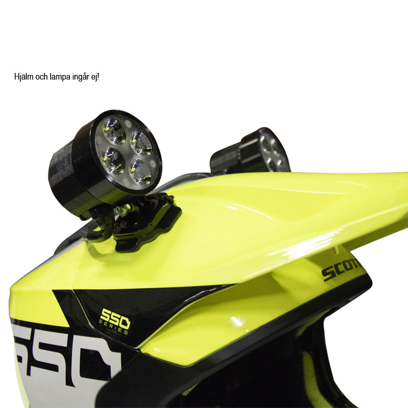 GoPro-fäste på en hjälm med belysning. 360 graders vridbart.