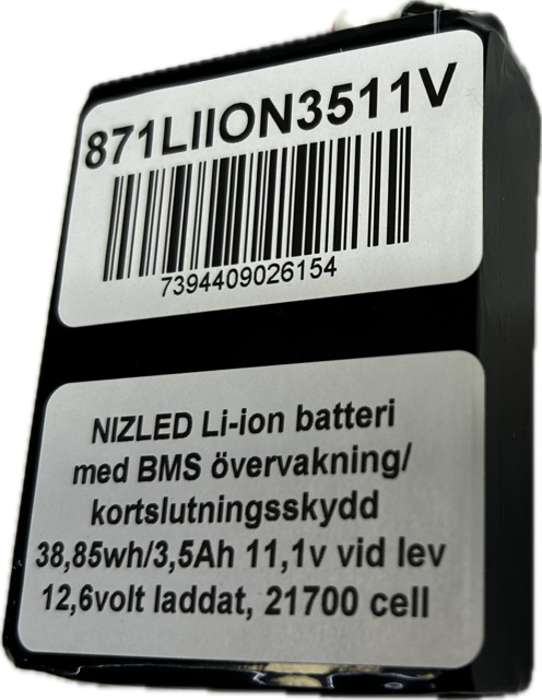 Li-ion batteri med BMS, 12,6V, 3,5Ah, 21700 cell.
