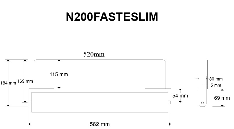 Nummerplåtfäste med mått och tekniska specifikationer.