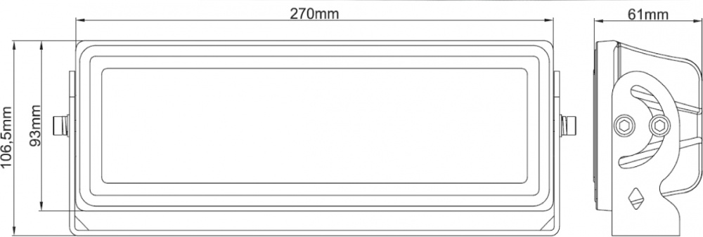 En ritning av en LED-lampa med specifikationer och mått.