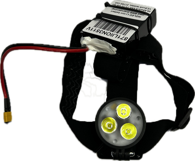 Pannbands-kit med LED-lampa och batteri, 3 lysdioder och depåknapp.