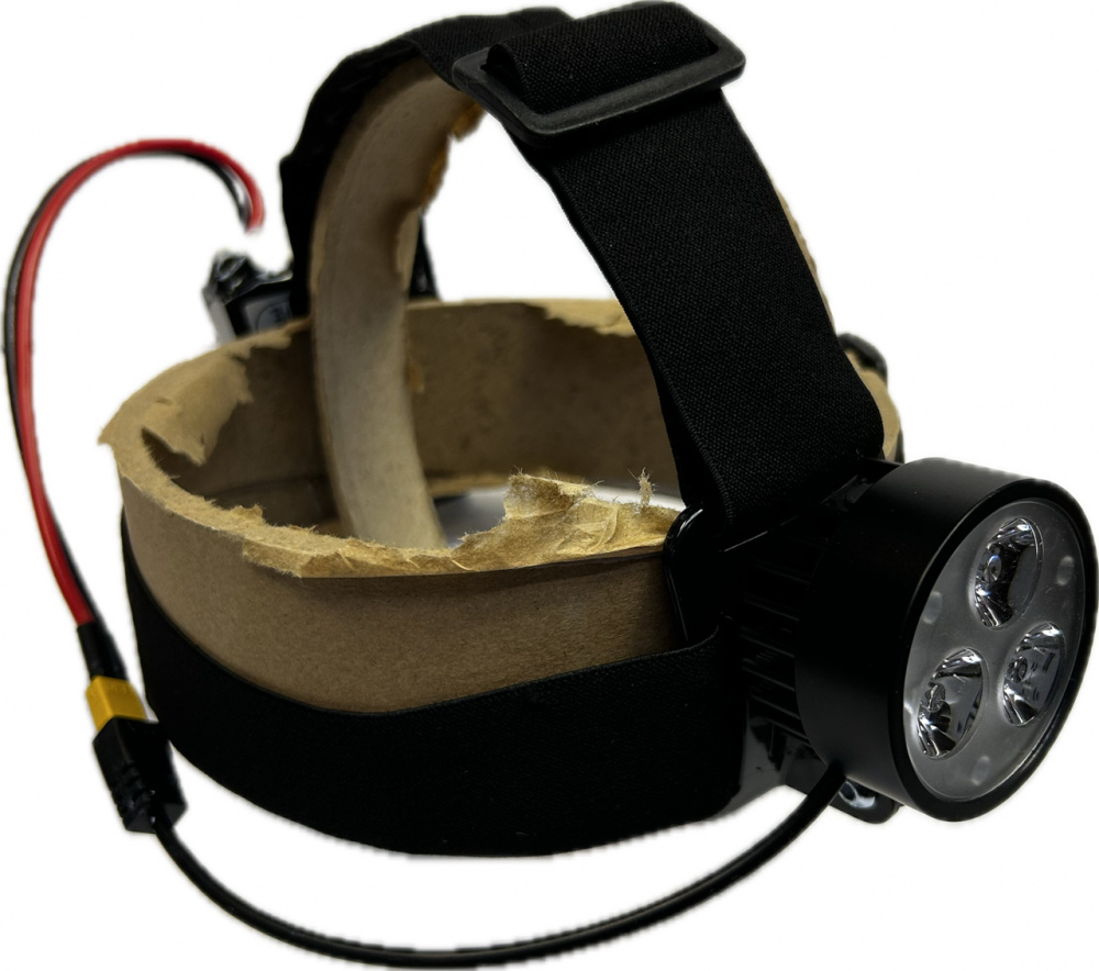 Pannbands-kit med LED-lampa och batteri, varmvit belysning.