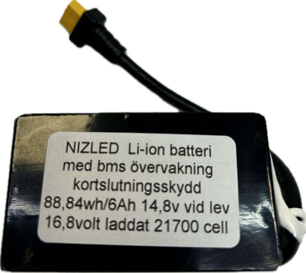 Li-ion batteri med BMS, 14,8V, 6Ah och stöd för övervakning.