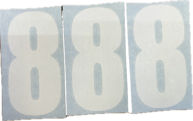 Vita siffror 8 i dekaler, varje siffra är 10x5 cm.
