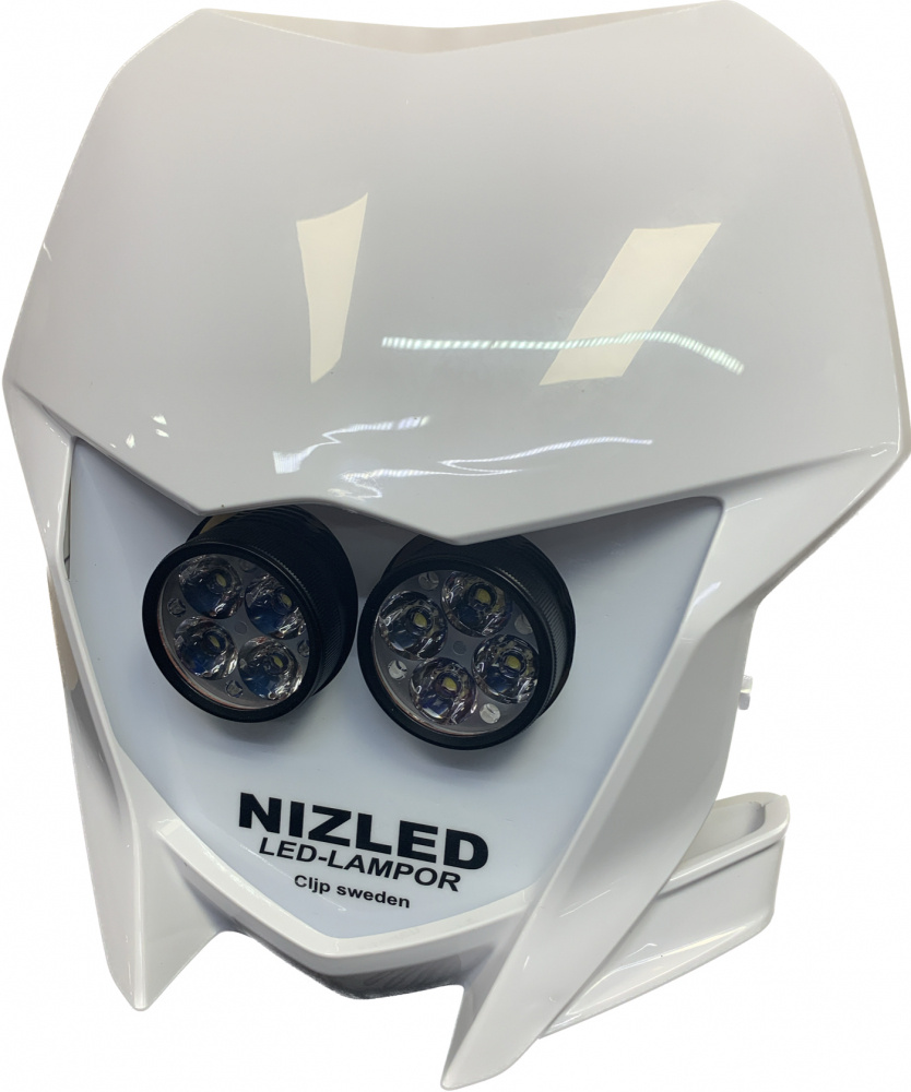 Vitt kåpa med två runda LED-lampor, designad för Yamaha WR 2019-2024.