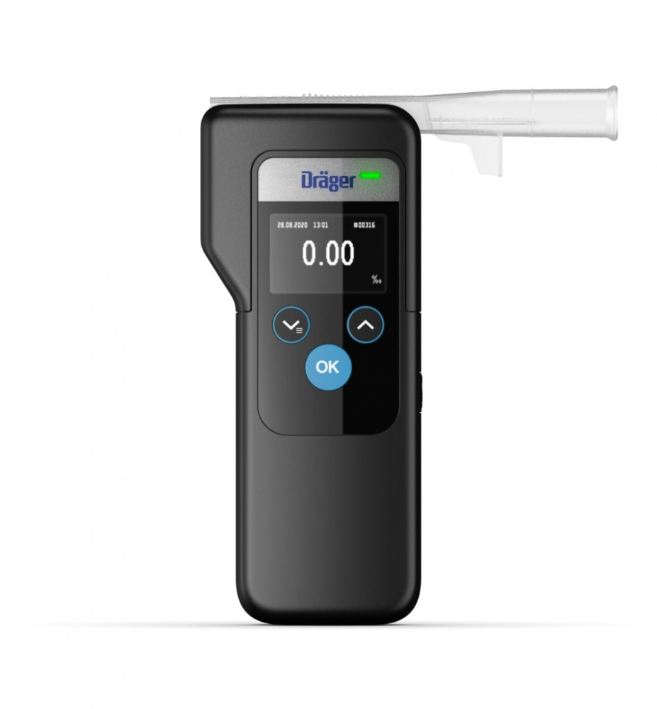 Alkomätare Dräger Alcotest 6000 med digital display och blåsa.